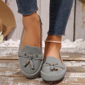 Elegant Women's Gray Slip On Flat Loafers